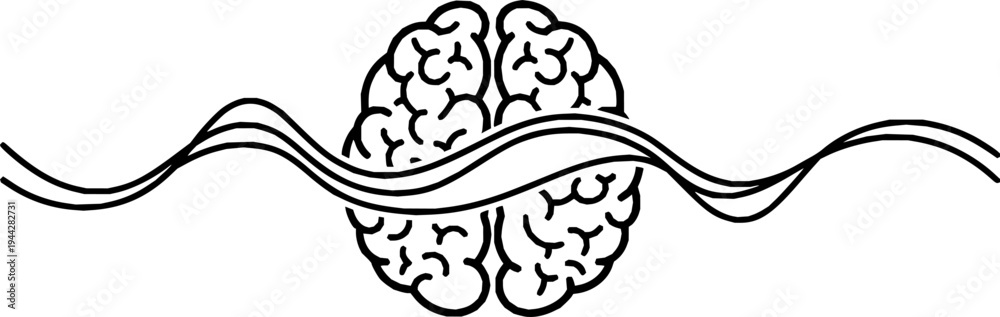 Obraz premium Minimalist black line drawing forming a human brain shape with a continuous wavy line connecting it