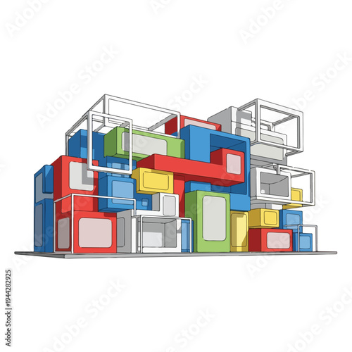Colorful 3D Architectural Model of Building Structure.