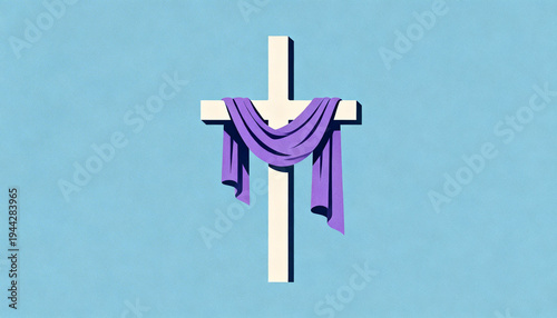 Flat Design Illustration of Cross with Purple Drape for Lent and Holy Week