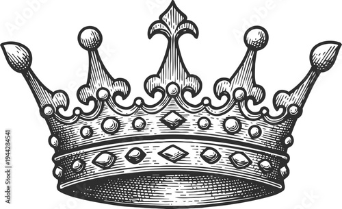 Vintage royal crown detailed engraving classic king and queen symbol of power and authority