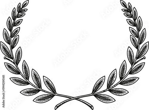 Classic black laurel wreath design with detailed leaves forming a curved elegant frame