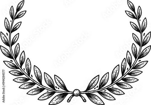 hand drawn laurel wreath frame vintage botanical leaf border with detailed engraving