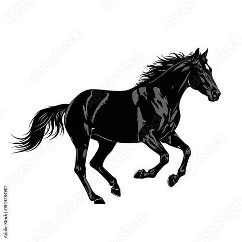 Black Horse Running Silhouette Illustration.