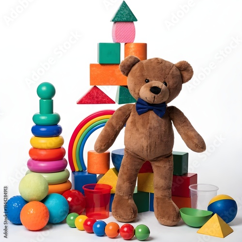teddy bear on the table, with toys