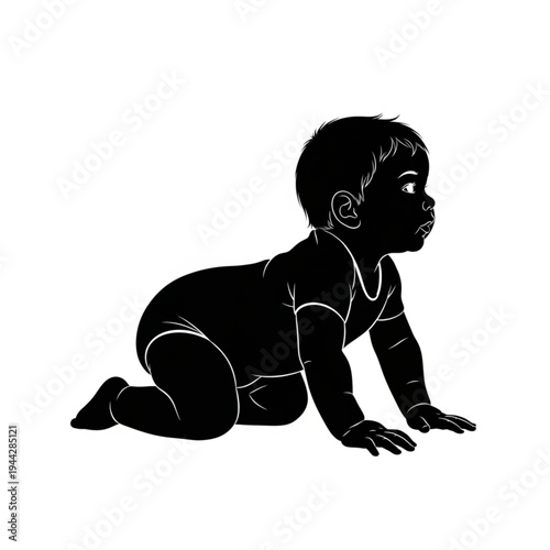 Crawling Infant Baby Child Silhouette Illustration.