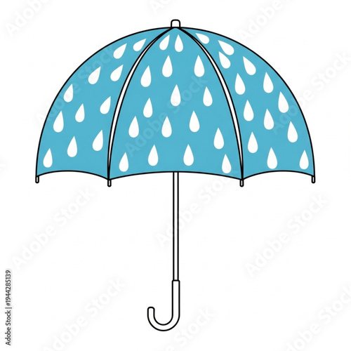 Blue Umbrella with White Raindrop Pattern.