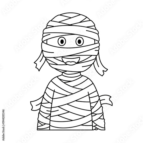 Cartoon Mummy Character Wrapped in Bandages.