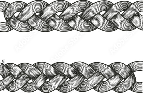intricate braided rope borders in black and white, detailed hand drawn decorative patterns for design