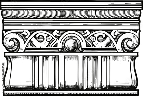 Classical corinthian architectural capital with detailed ornamental design and scroll motifs