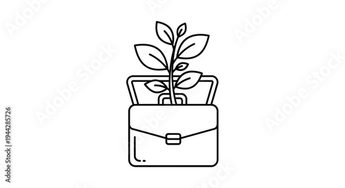 Business Growth and Sustainability Icon with Plant and Briefcase