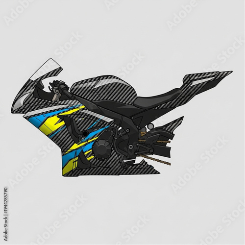 Black Motorcycle with Blue Yellow Accents.
