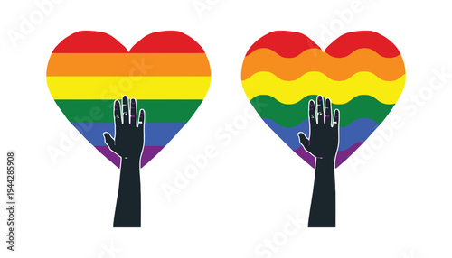 LGBTQ pride heart symbols with hands reaching up in solidarity and support