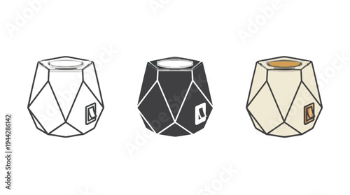 Geometric Faceted 3D Objects in White, Black, and Beige