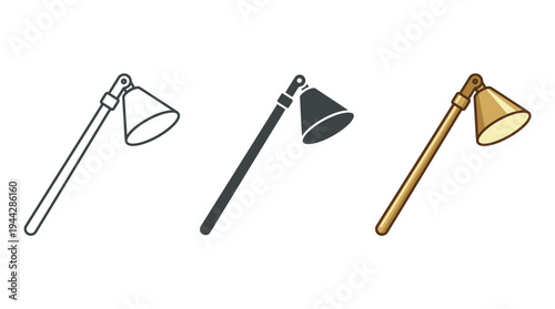 Spotlights in Black, Gold, and Line Art on White Background