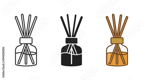 Reed Diffuser Bottles in Black, White, and Brown on White Background