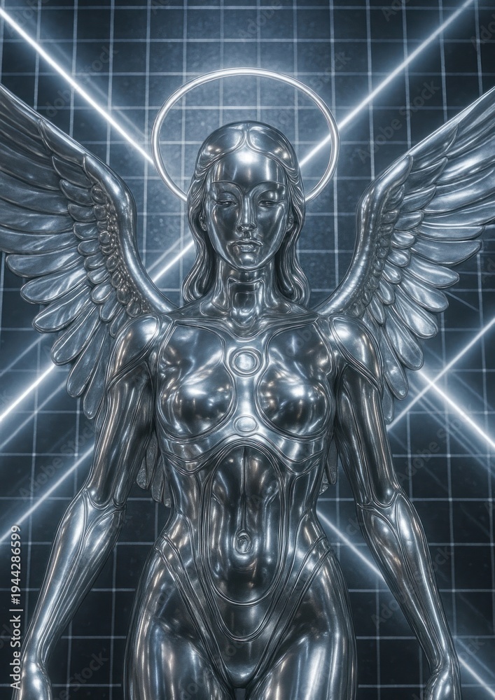 Fototapeta premium Futuristic metallic angelic figure