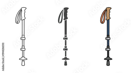 Trekking Pole Icon Set Vector Illustration Isolated on White