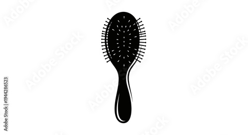 Black Oval Hair Brush Icon Isolated on White Background, Simple Vector Illustration