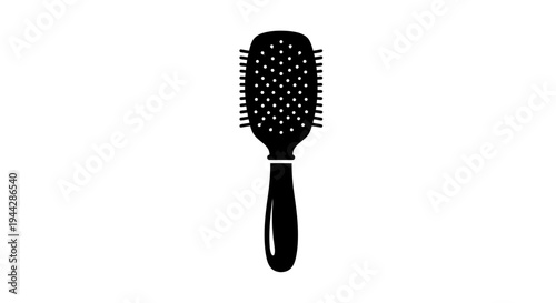 Black Paddle Hair Brush Icon Isolated on White Background, Hair Styling Tool