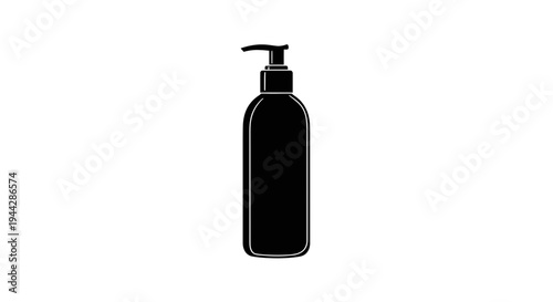 Black Pump Bottle Silhouette Icon, Cosmetic Dispenser, Lotion or Soap Container, Isolated on White