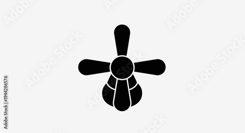 Black Silhouette of a Ceiling Fan with Four Blades, Isolated on White Background