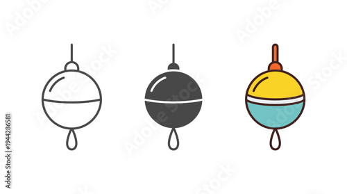 Fishing Bobber Vector Icon Set Line Art Silhouette Color Isolated