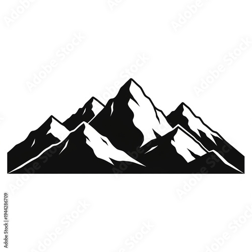 Black and White Mountain Peaks Illustration.