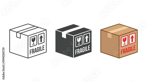Fragile Package Isometric Vector Icon Set Isolated on White Background