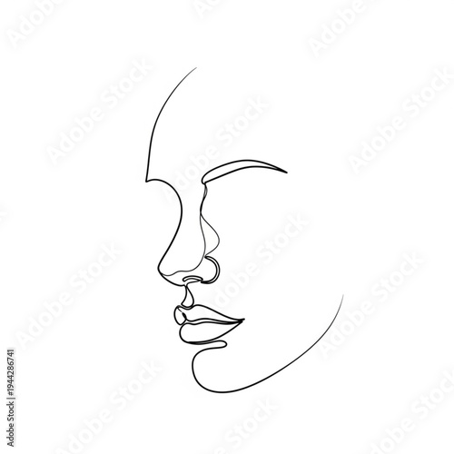 Line Drawing of a Womans Face Profile.
