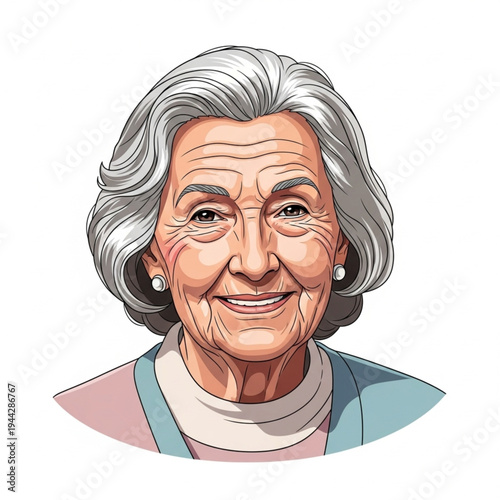 Elderly Woman Portrait Illustration Style.