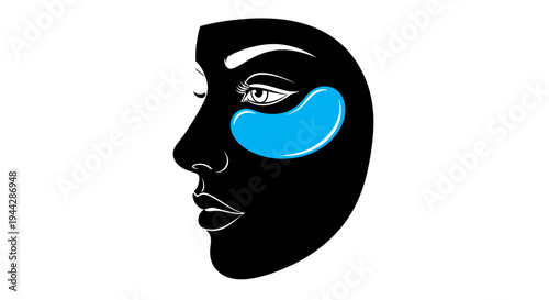 Black Face Profile with Blue Under Eye Patches, Skincare and Beauty Concept