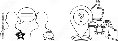 Two black and white illustrations of abstract designs