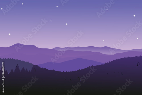 Pixelated Mountain Range at Twilight with Stars Minimalist Landscape
