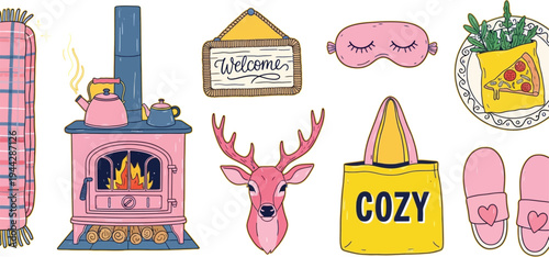 Cozy winter decorations and accessories for a warm and fuzzy feeling at home with pink and yellow colors