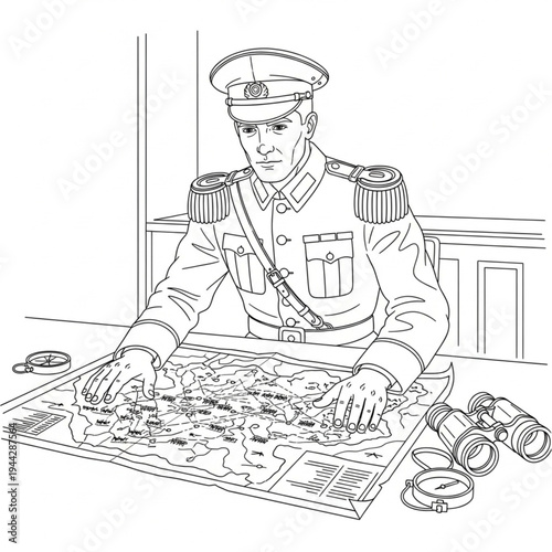 Military Officer Planning Strategy on Map.