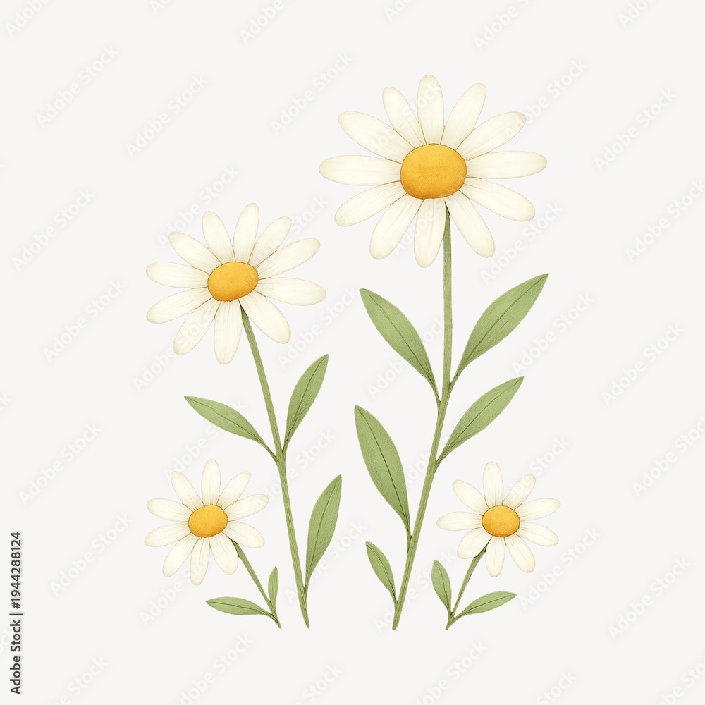 Fototapeta premium Charming daisies with green leaves.