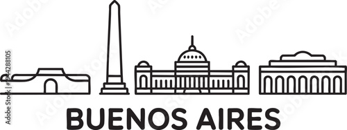 Buenos aires argentina skyline with famous landmarks and architectural buildings outline illustration