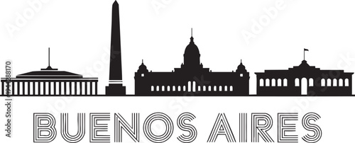 Buenos aires argentina skyline with famous landmarks and architectural buildings silhouette illustration
