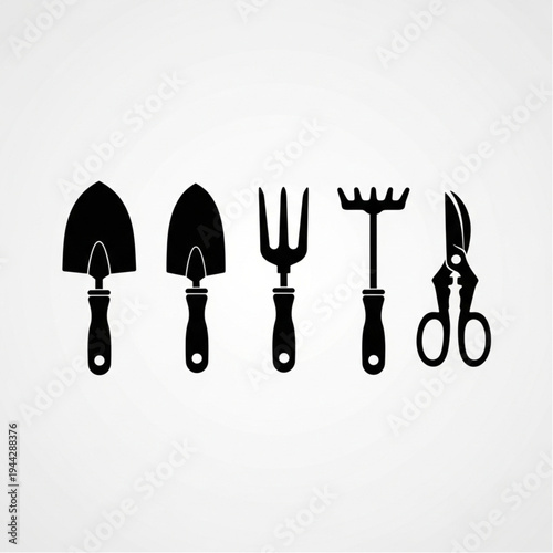 Gardening Tools Silhouette Set.