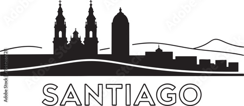 Santiago chile skyline with famous landmarks and architectural buildings silhouette illustration