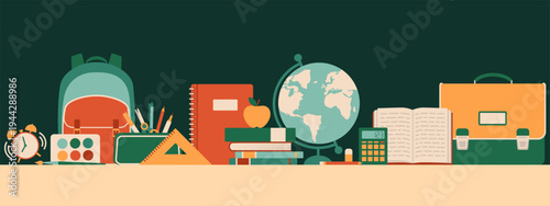 Back to school banner with colorful school supplies