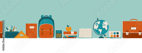 Back to school banner with colorful school supplies