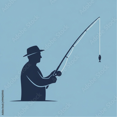 Man Fishing with Rod and Hook.