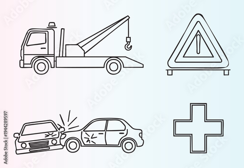 Car accident and tow truck icons for road emergencies