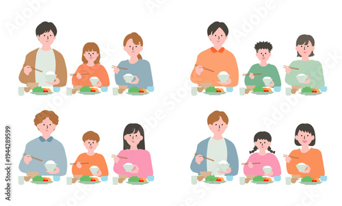 食事をする家族　セット