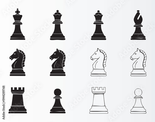 Complete set of chess pieces isolated on transparent background