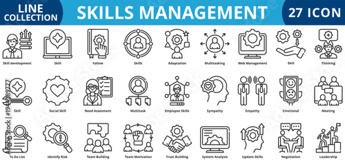 Skills management icon set outline style icon set collection vector illustration
