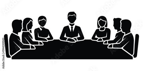 Corporate business team meeting silhouette around boardroom table representing collaboration partnership and leadership