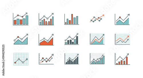 Collection of Flat Style Business and Finance Growth Chart Icons