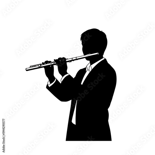 Man Playing Flute Music Instrument Silhouette.
